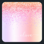 Pegatina Cuadrada Monograma Purpurina púrpura de oro rosa del arcoir<br><div class="desc">Purpurina de espuma metálica del Relieve metalizado de imitación rosada Rubor Pastel arcoiris cepillado Nombre de monograma Metalizado y Etiquetas de dirección de Pegatina del Fiesta de papel inicial. Esto hace que el dulce perfecto cumpleaños 16, boda, ducha de novia, aniversario, ducha de bebé o fiesta de soltera sea regalo...</div>