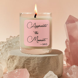 Pegatina Cuadrada Monograma rosado de 3 pulgadas y afirmación positi