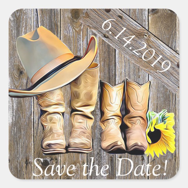 Pegatina Cuadrada Monograma Rústico Personalizado de Ahorrar la Fech (Anverso)