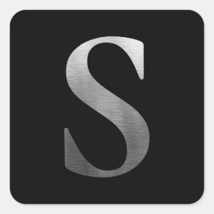 Pegatina Cuadrada Monograma S de Metal Plateado con Negro