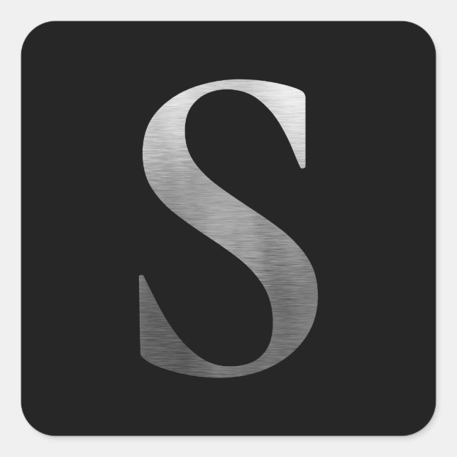 Pegatina Cuadrada Monograma S en plata de metal cepillado negro (Anverso)
