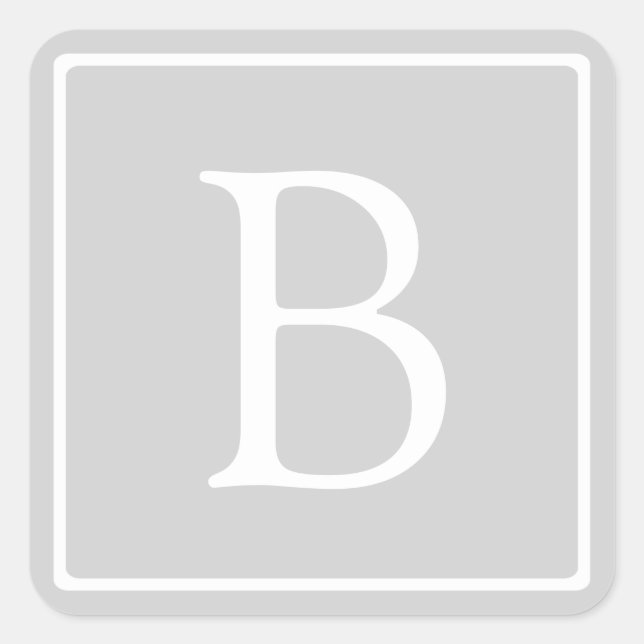 Pegatina Cuadrada Monograma simple gris claro (Anverso)