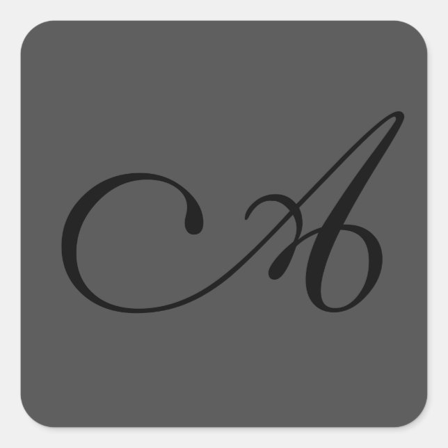 Pegatina Cuadrada Monograma simple gris moderno Añadir su nombre ini (Anverso)