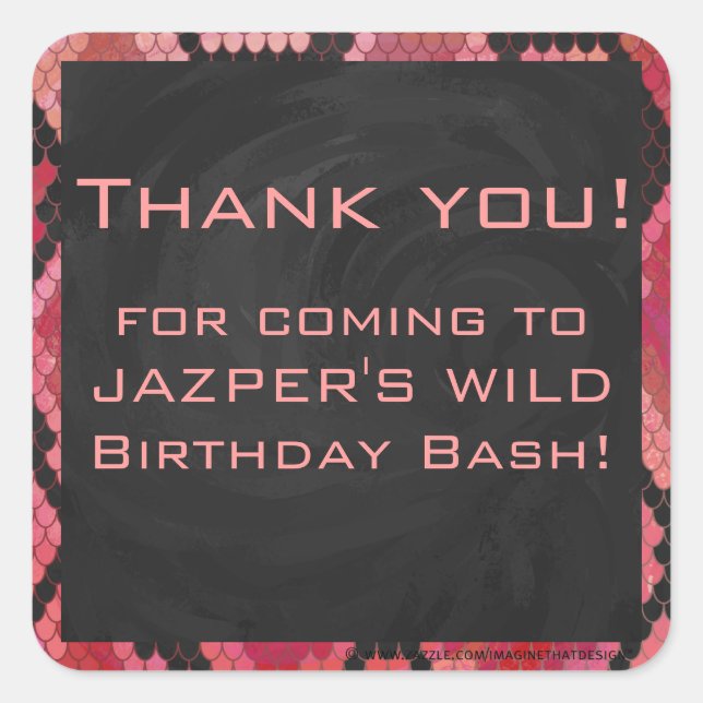 Pegatina Cuadrada Monograma Snack Impresión negra y roja (Anverso)