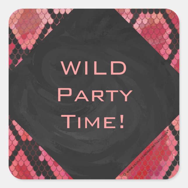 Pegatina Cuadrada Monograma Snack Impresión negra y roja (Anverso)