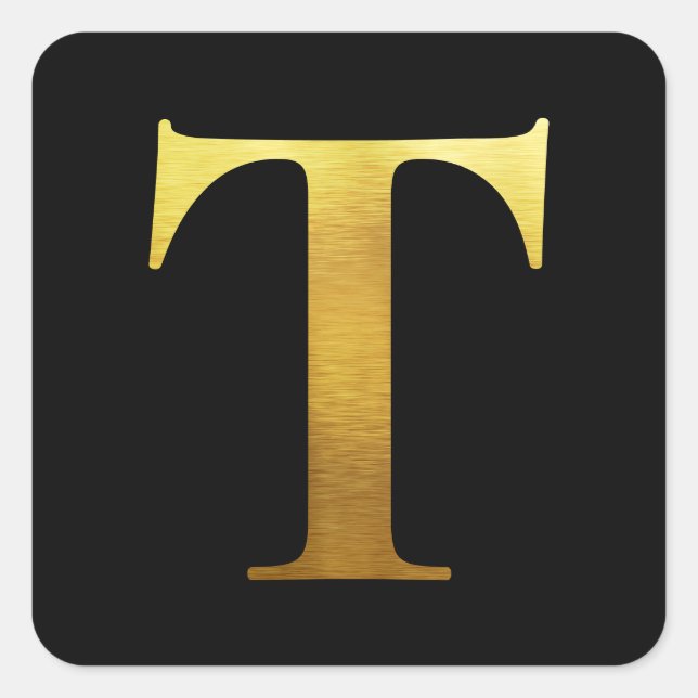 Pegatina Cuadrada Monograma T de oro Metalizado cepillado negro (Anverso)