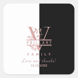 Pegatina Cuadrada Monograma V Rosa moderno Personalizado dividido en