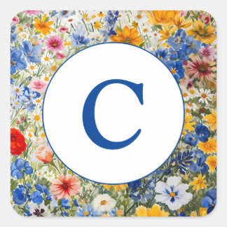 Pegatina Cuadrada Monograma Verano Flores Silvestres