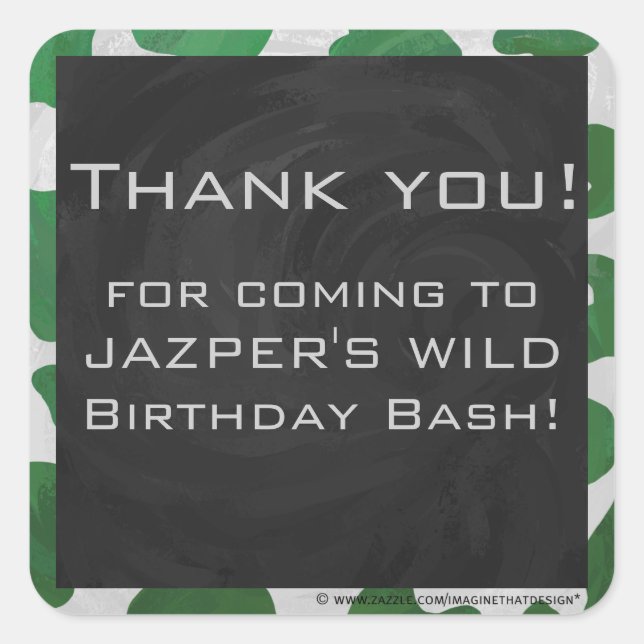 Pegatina Cuadrada Monograma verde y blanco de vaca (Anverso)