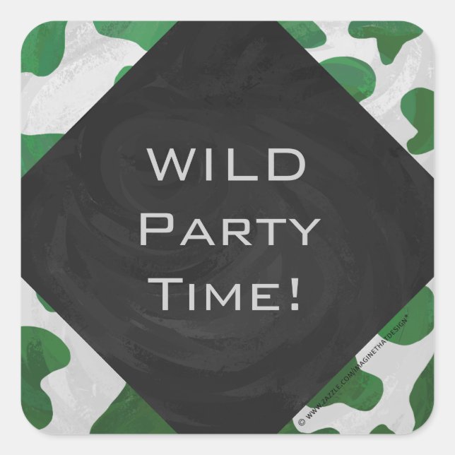 Pegatina Cuadrada Monograma verde y blanco de vaca (Anverso)