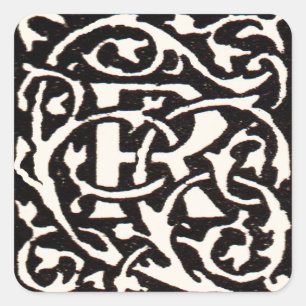 Pegatina Cuadrada Monograma vintage R Art Nouveau