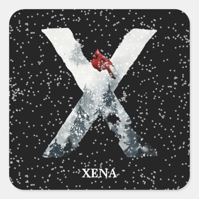 Pegatina Cuadrada Monograma X del alfabeto invernal de Wonderland |  (Anverso)