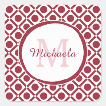 Monograma y nombre geométrico moderno rojo y blanc