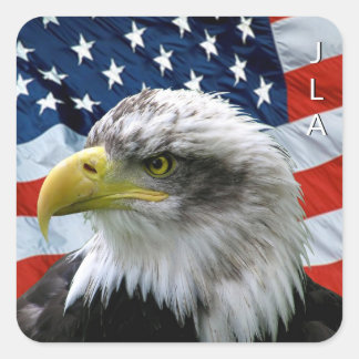 Pegatina Cuadrada Monogramación de la bandera norteamericana del águ