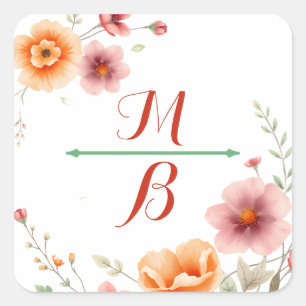 Pegatina Cuadrada Monogramado Boda de otoño