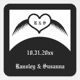 Pegatina Cuadrada Monogramado Boda gótico Personalizado del corazón