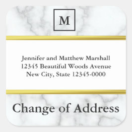Pegatina Cuadrada Monogramado de Marble Blanco Cambio de dirección