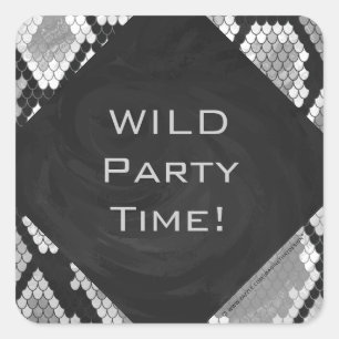 Pegatina Cuadrada Monogramado gris, blanco y negro piel de serpiente