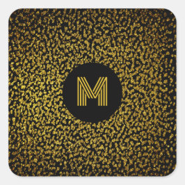 Pegatina Cuadrada Monogramado moderno de puntos dorados negro