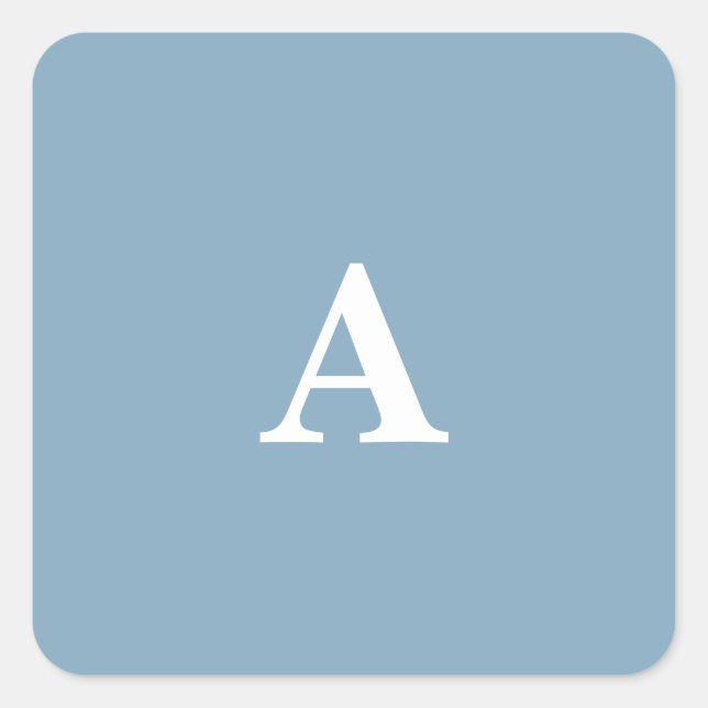 Pegatina Cuadrada Monogramas blancos azul turbio Personalizado mínim (Anverso)