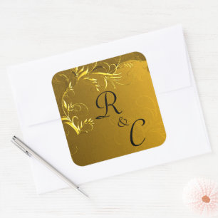 Pegatina Cuadrada Monogramas del Boda de la elegancia dorada