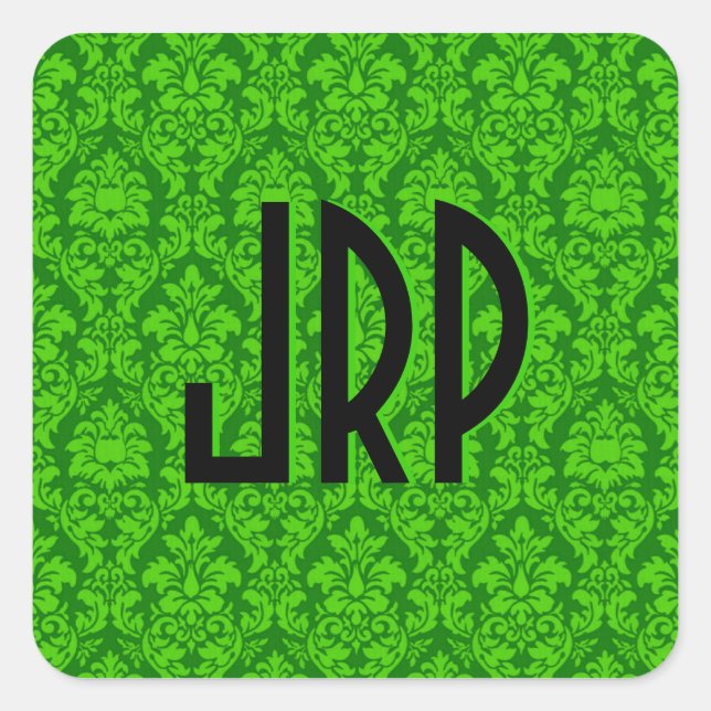 Pegatina Cuadrada Monogramed Damask (Anverso)