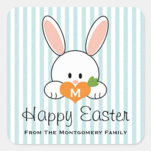 Pegatina Cuadrada Monogramed Happy Easter Bunny Seals Blue