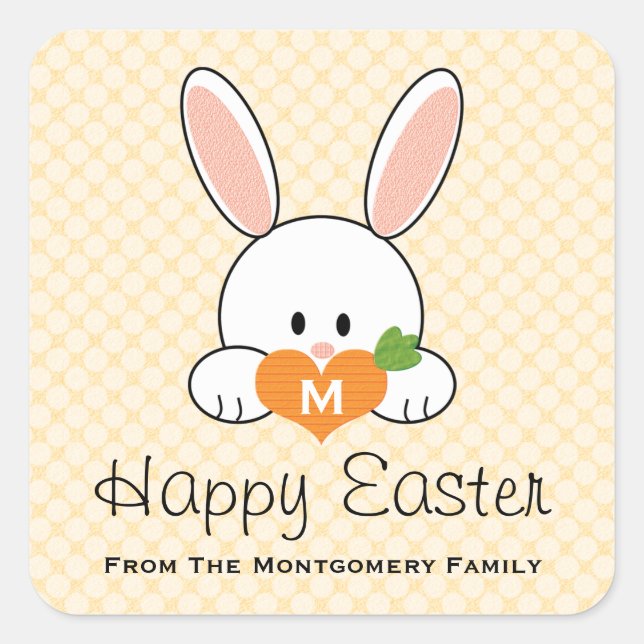 Pegatina Cuadrada Monogramed Happy Easter Bunny Seals Yellow (Anverso)