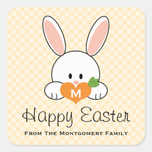 Pegatina Cuadrada Monogramed Happy Easter Bunny Seals Yellow