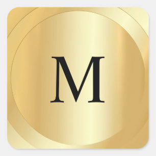 Pegatina Cuadrada Monogrammed Template Faux Gold Personalizado moder
