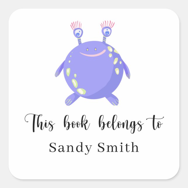 Pegatina Cuadrada Monster - Este libro pertenece a (Anverso)