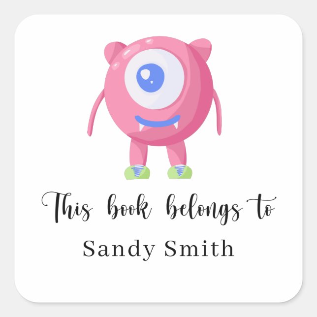 Pegatina Cuadrada Monster - Este libro pertenece a (Anverso)