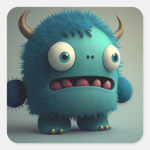 Pegatina Cuadrada Monstruo 3D azul Cute Kawaii
