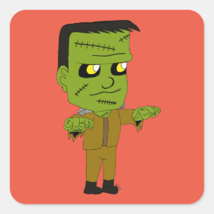 Pegatina Cuadrada monstruo chibi