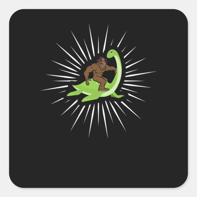 Pegatina Cuadrada Monstruo de Bigfoot Nessie Loch Ness (Anverso)
