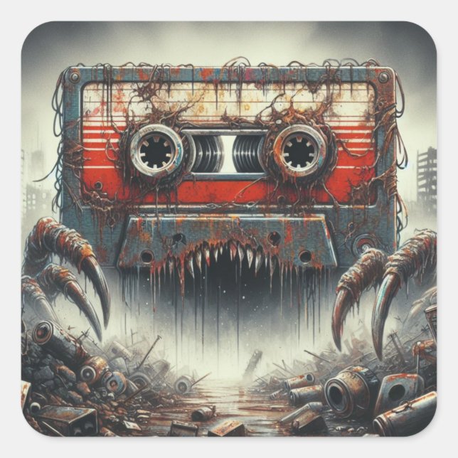 Pegatina Cuadrada Monstruo de Cassette (Anverso)