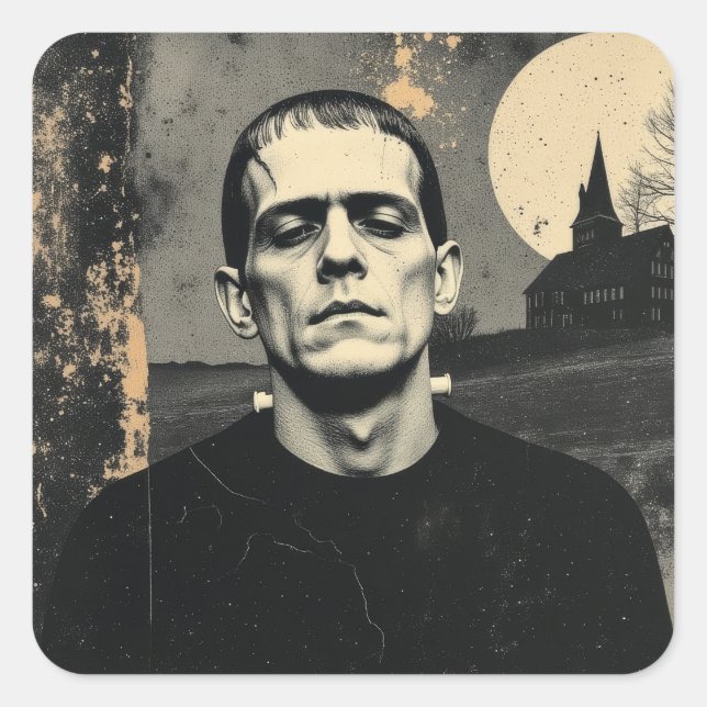 Pegatina Cuadrada Monstruo de Frankenstein Halloween (Anverso)