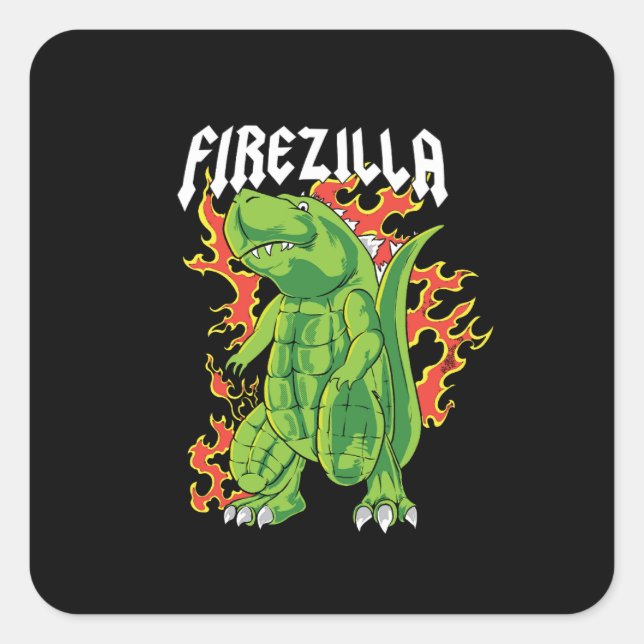 Pegatina Cuadrada Monstruo De Fuego Y Verde De Firezilla (Anverso)