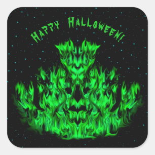 Pegatina Cuadrada Monstruo de la llama en el cielo estrellado