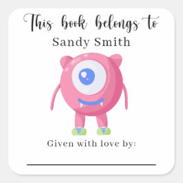Pegatina Cuadrada Monstruo - Este libro pertenece a con mensaje