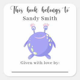 Pegatina Cuadrada Monstruo - Este libro pertenece a con mensaje