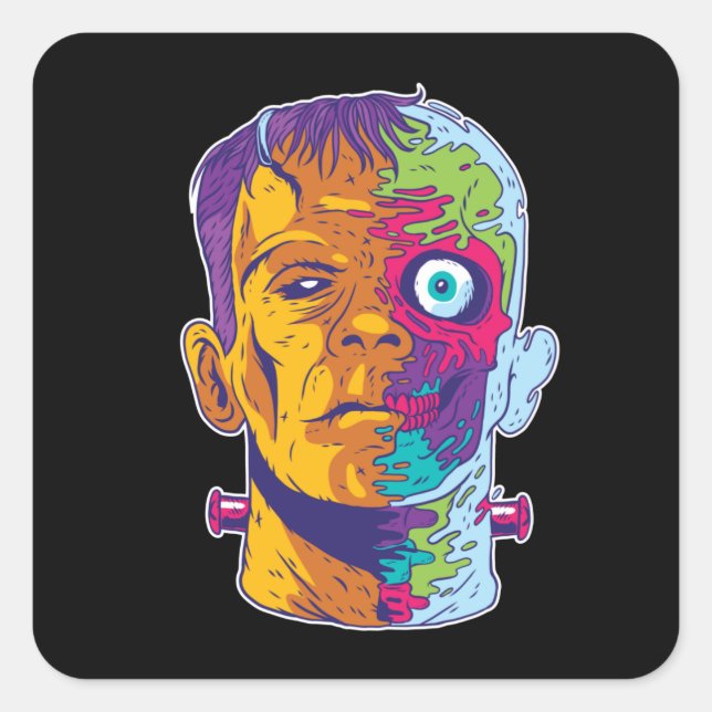 Pegatina Cuadrada Monstruo Frankenstein (Anverso)