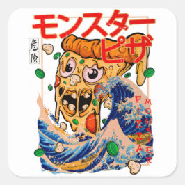 Pegatina Cuadrada Monstruo gigante de la pizza visto en Kanagawa
