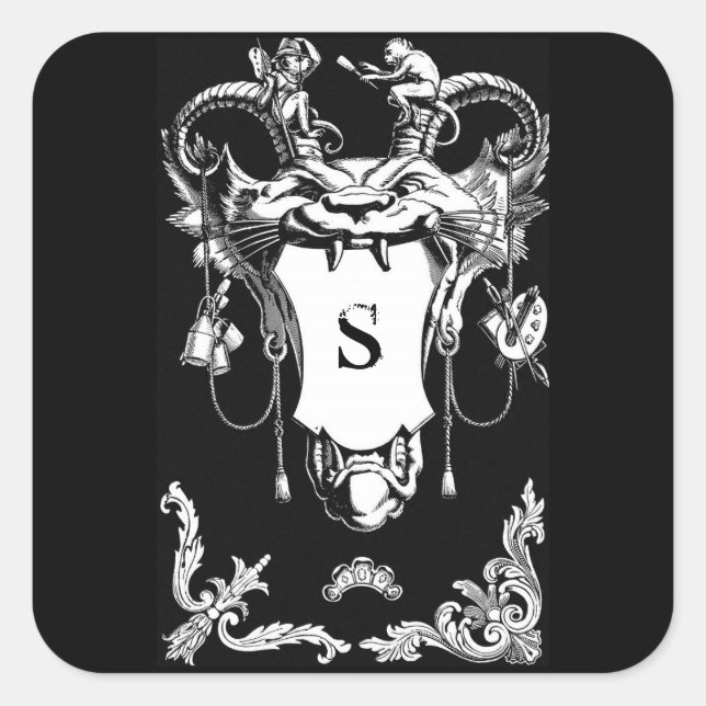 Pegatina Cuadrada Monstruo gótico de la arquitectura antigua (Anverso)