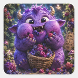Pegatina Cuadrada Monstruo Lindo Bandido de Bayas Arte Fantasía Bosq
