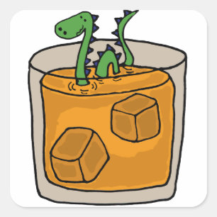 Pegatina Cuadrada Monstruo Loch Ness en Scotch Whiskey Glass