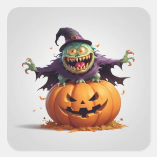 Pegatina Cuadrada Monstruo loco de Halloween