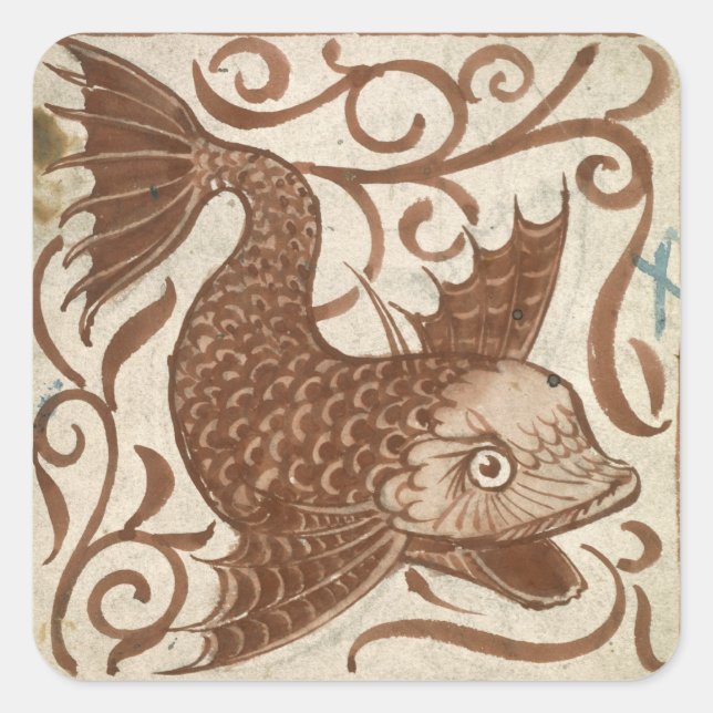 Pegatina Cuadrada Monstruo marino (con papel) (Anverso)