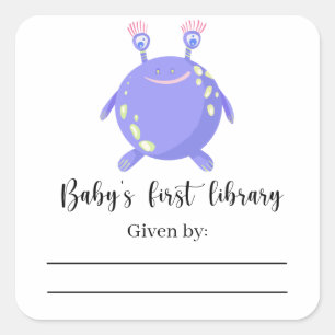 Pegatina Cuadrada Monstruo - Plancha de Baby Shower, libros para beb