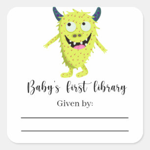 Pegatina Cuadrada Monstruo - Plancha de Baby Shower, libros para beb
